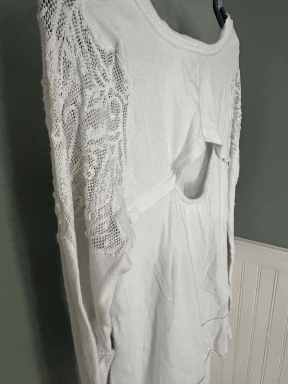 Free People Ivory Lace-Trim Long Sleeve Scoop Neck Top - Picture 5 of 5